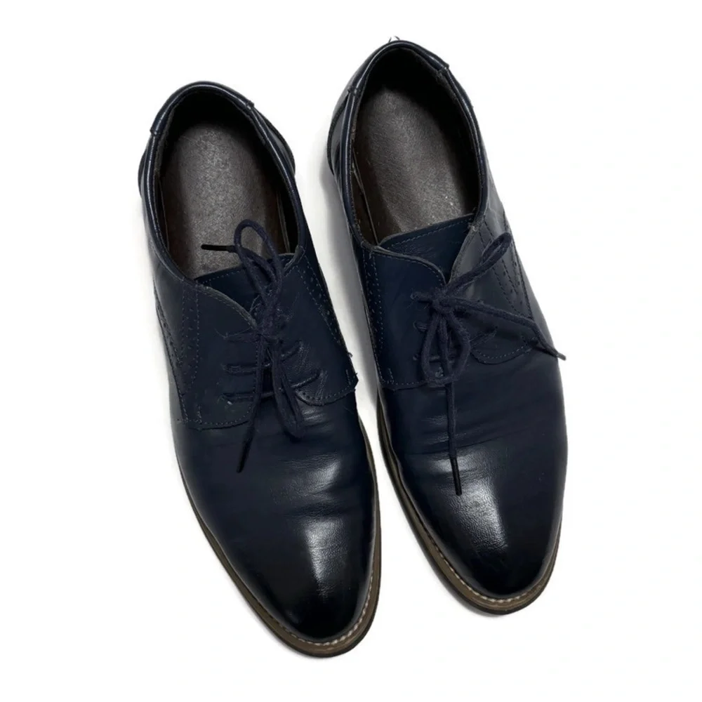 Vintage Blue Leather Lace Up Oxfords, Men's 8.5, Women's‎ 10